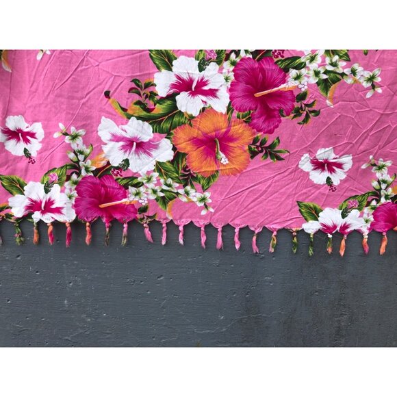 Coco Beach Hawaii Hibiscus Print Sarong in Pink White Green Orange 72 - Picture 2 of 5